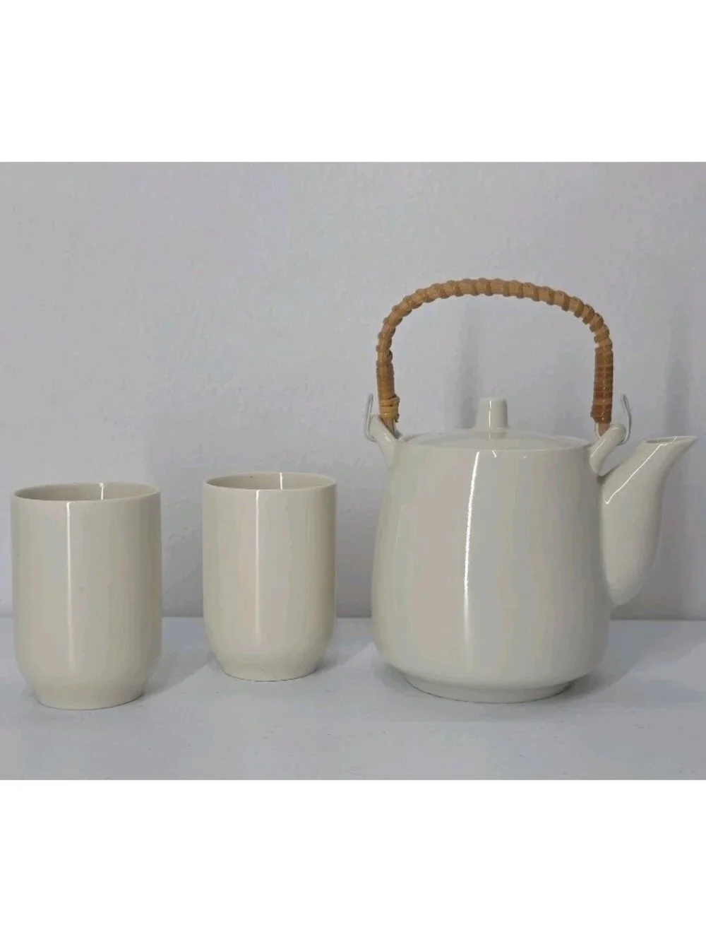 Vtg Kutani Japanese Orange Blossom Gold Saki Tea Set Bamboo Handle Made In Japan